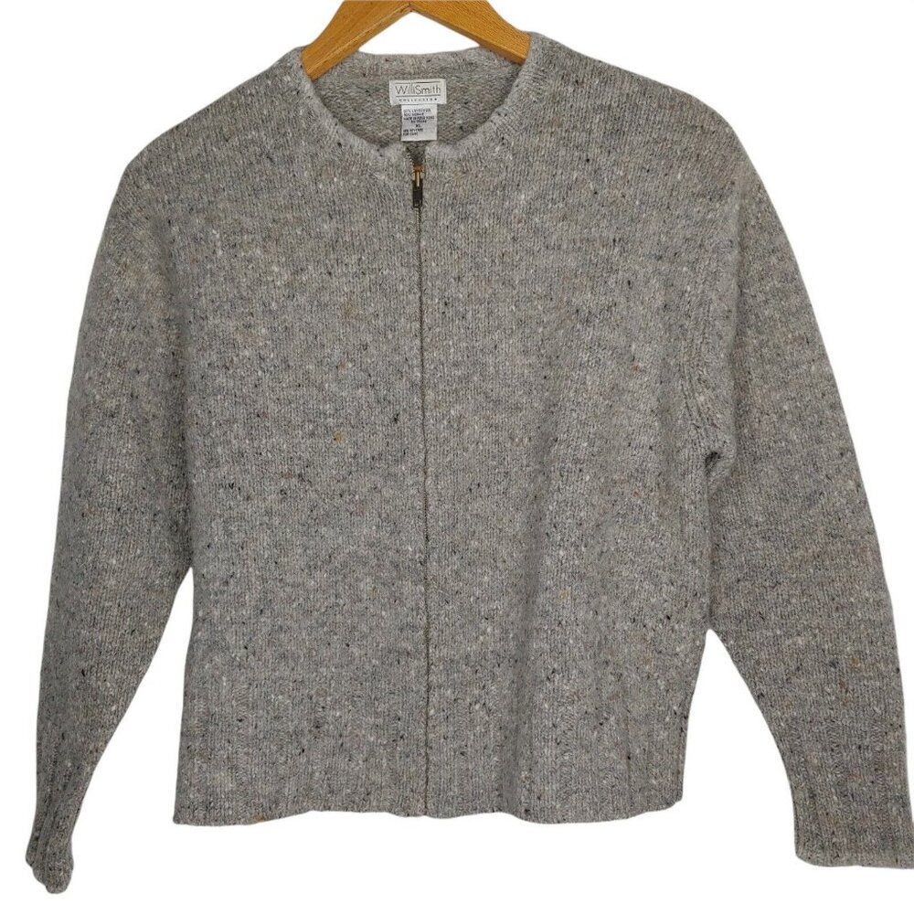 Willi Smith Womens XL Sweater Full Zip Cardigan Lambswool Mohair Gray Cropped